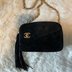 TRADED 💕 Chanel black suede crossbody camera flap bag in 24k gold hardware